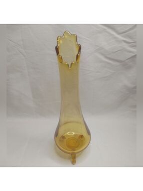  Fenton Valencia Amber Glass Swung Vase 3 Toed/Footed 1960s Yellow Gold MCM